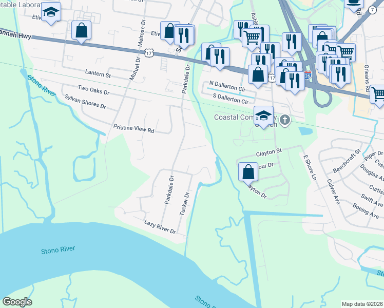 map of restaurants, bars, coffee shops, grocery stores, and more near 2251 Lamb Street in Charleston
