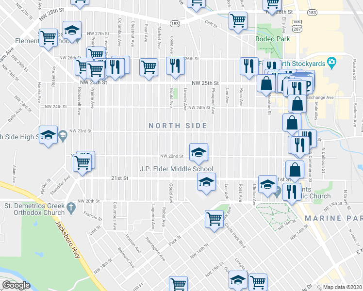 map of restaurants, bars, coffee shops, grocery stores, and more near 2214 Lincoln Avenue in Fort Worth