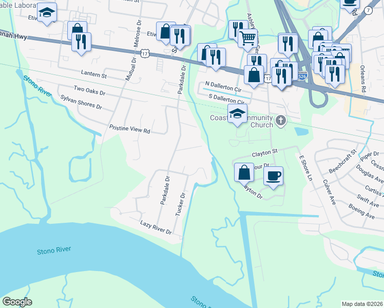 map of restaurants, bars, coffee shops, grocery stores, and more near 2251 Lamb Street in Charleston