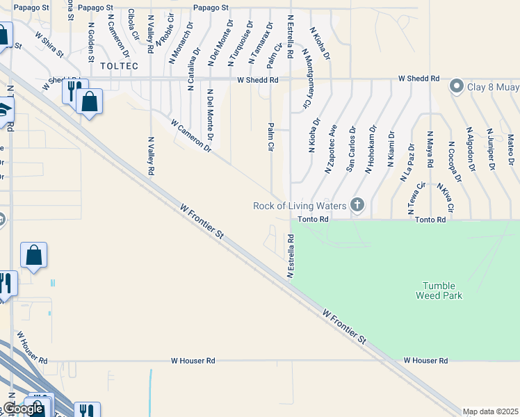 map of restaurants, bars, coffee shops, grocery stores, and more near 3110 Tonto Road in Eloy
