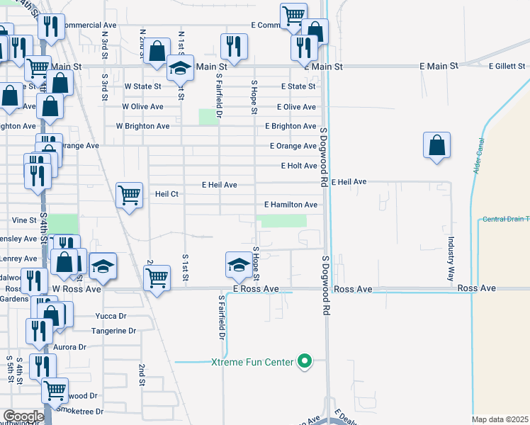 map of restaurants, bars, coffee shops, grocery stores, and more near 311 East Hamilton Avenue in El Centro