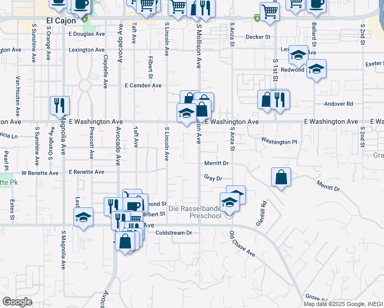 map of restaurants, bars, coffee shops, grocery stores, and more near 822 South Mollison Avenue in El Cajon