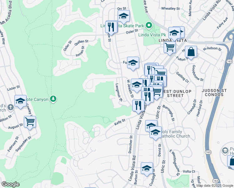 map of restaurants, bars, coffee shops, grocery stores, and more near 2314 Langmuir Street in San Diego