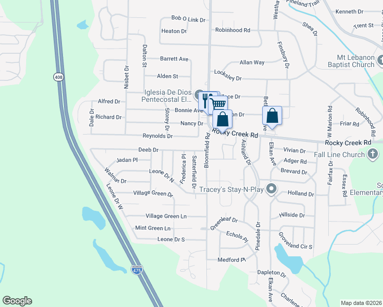 map of restaurants, bars, coffee shops, grocery stores, and more near 2638 Deeb Drive in Macon