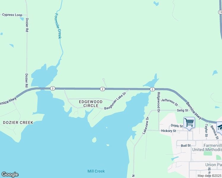 map of restaurants, bars, coffee shops, grocery stores, and more near Bernice Highway in Farmerville