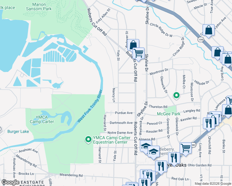 map of restaurants, bars, coffee shops, grocery stores, and more near 1613 Yale Street in River Oaks