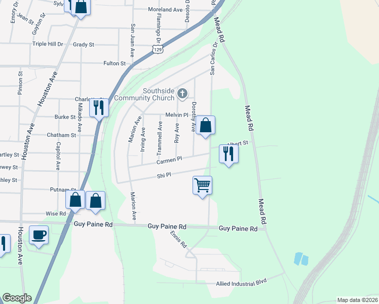 map of restaurants, bars, coffee shops, grocery stores, and more near 4293 Dorothy Avenue in Macon