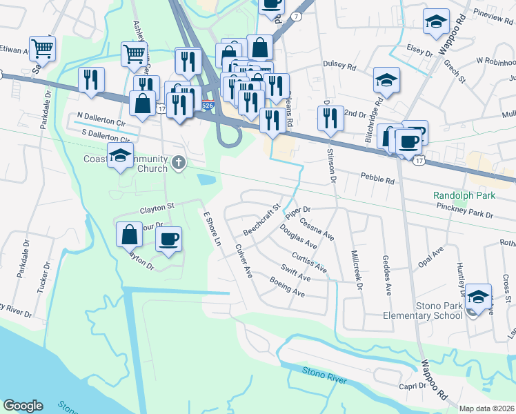 map of restaurants, bars, coffee shops, grocery stores, and more near 386 Culver Avenue in Charleston