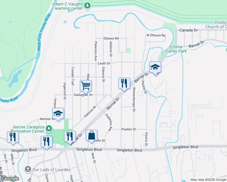 map of restaurants, bars, coffee shops, grocery stores, and more near 3512 Abilene Street in Dallas