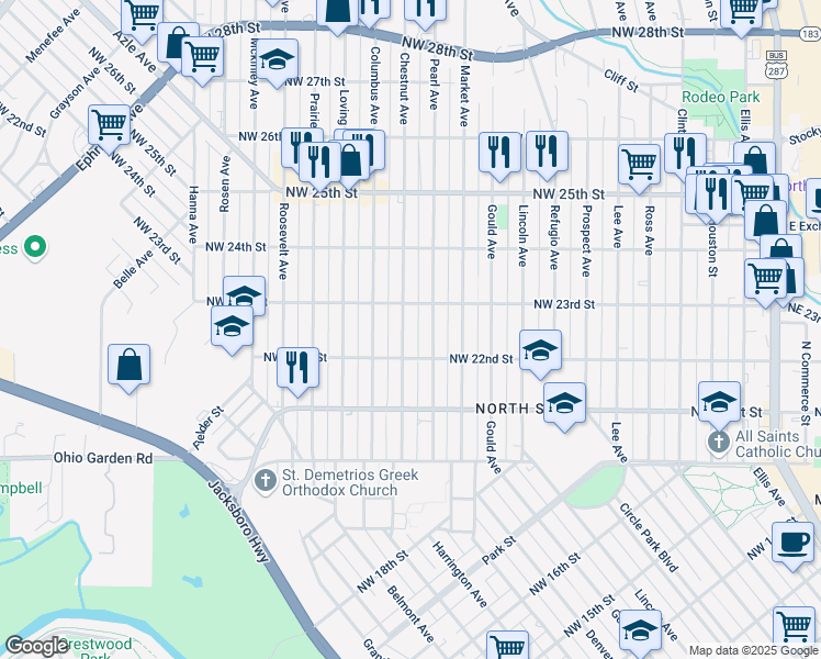 map of restaurants, bars, coffee shops, grocery stores, and more near 2216 Chestnut Avenue in Fort Worth