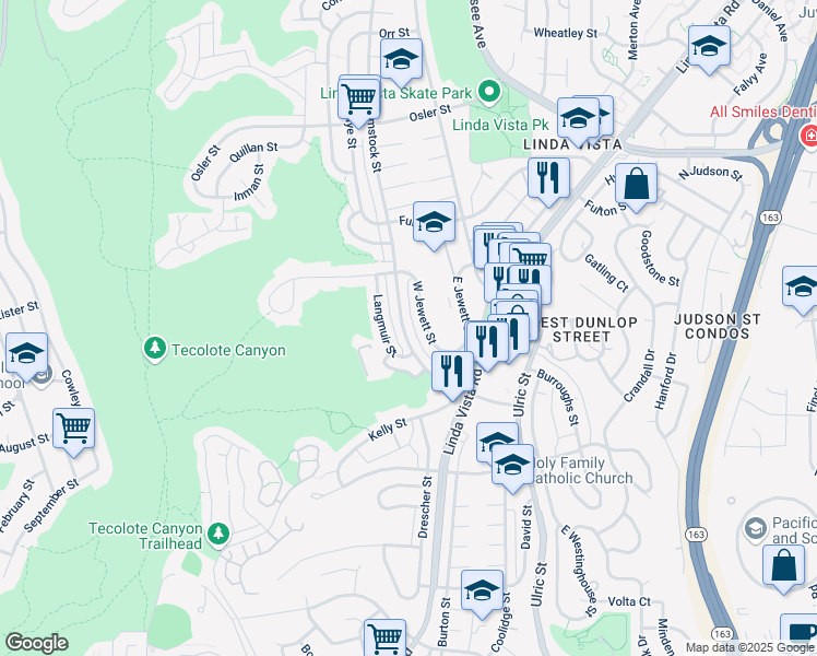 map of restaurants, bars, coffee shops, grocery stores, and more near 2315 Comstock Street in San Diego