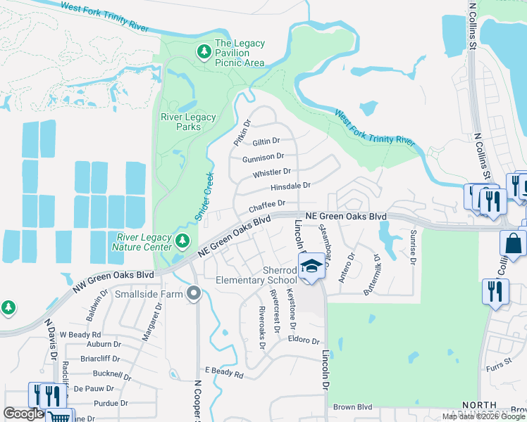map of restaurants, bars, coffee shops, grocery stores, and more near 516 Chaffee Drive in Arlington