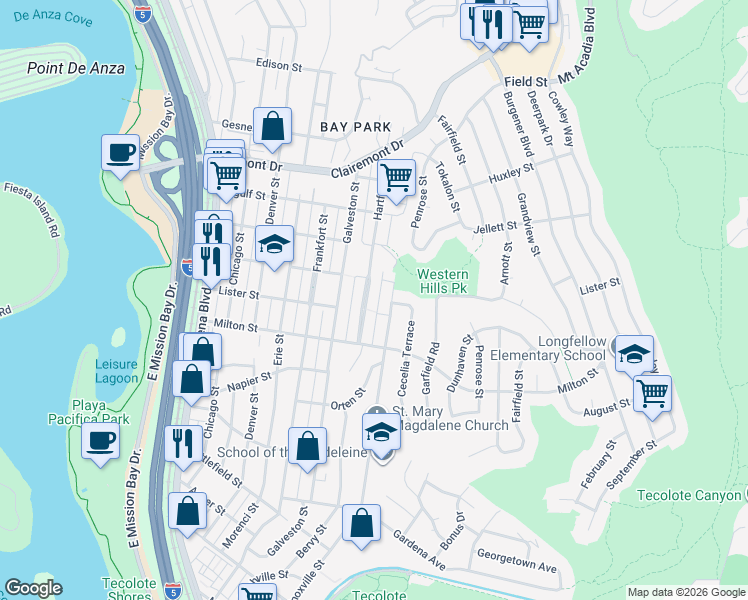 map of restaurants, bars, coffee shops, grocery stores, and more near 2321 Hartford Street in San Diego