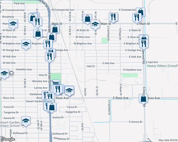 map of restaurants, bars, coffee shops, grocery stores, and more near 801 2nd Street in El Centro