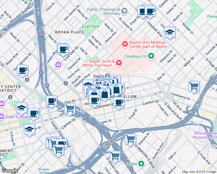 map of restaurants, bars, coffee shops, grocery stores, and more near 2901 Indiana Blvd in Dallas