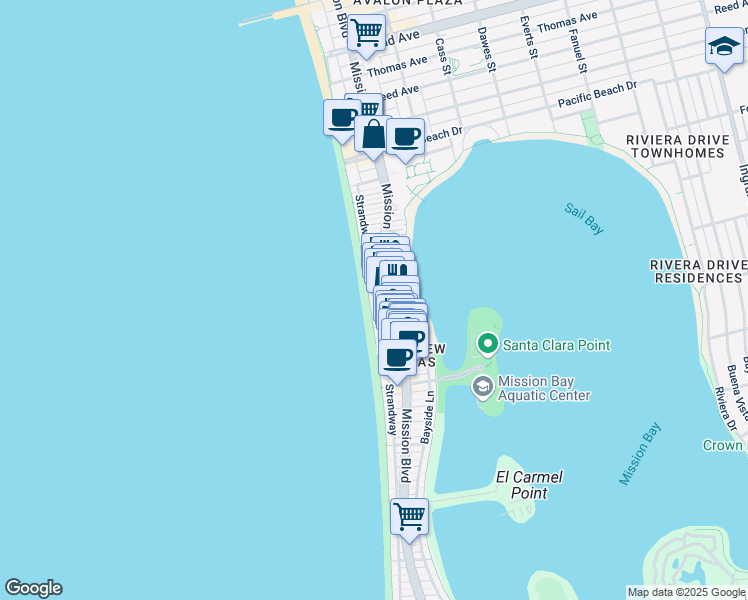 map of restaurants, bars, coffee shops, grocery stores, and more near 724 Seagirt Court in San Diego