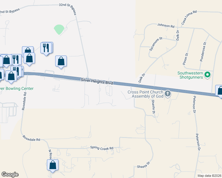 map of restaurants, bars, coffee shops, grocery stores, and more near 2804 Silver Heights Boulevard in Silver City