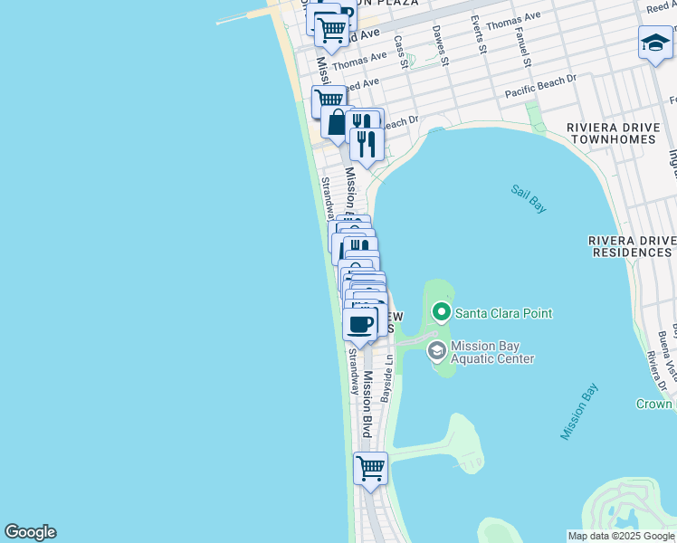 map of restaurants, bars, coffee shops, grocery stores, and more near 706 Sunset Court in San Diego