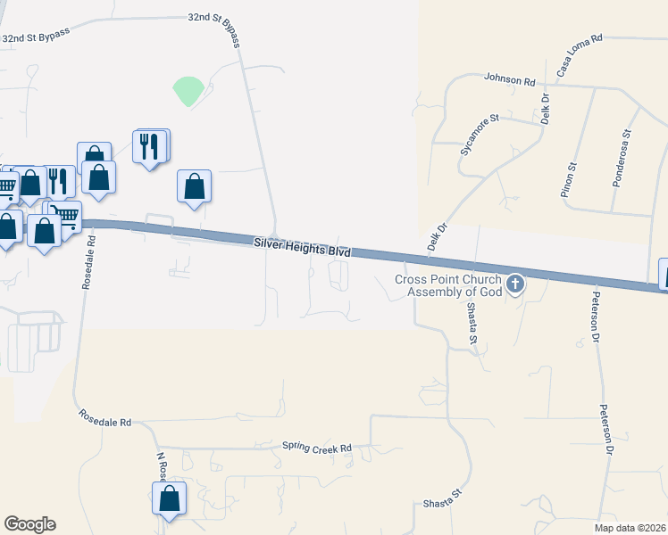 map of restaurants, bars, coffee shops, grocery stores, and more near 2804-2892 Silver Heights Boulevard in Silver City