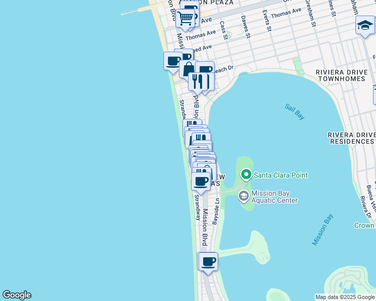 map of restaurants, bars, coffee shops, grocery stores, and more near 704 Sunset Court in San Diego
