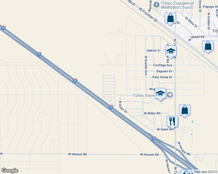 map of restaurants, bars, coffee shops, grocery stores, and more near 4555 West Tonto Road in Eloy