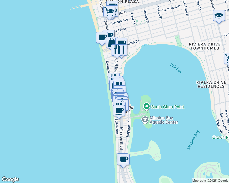 map of restaurants, bars, coffee shops, grocery stores, and more near 724 Seagirt Court in San Diego