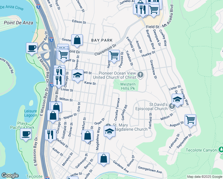 map of restaurants, bars, coffee shops, grocery stores, and more near 2344 Illion Street in San Diego