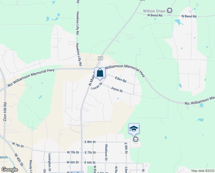 map of restaurants, bars, coffee shops, grocery stores, and more near 2012 Lucas Street in Weatherford