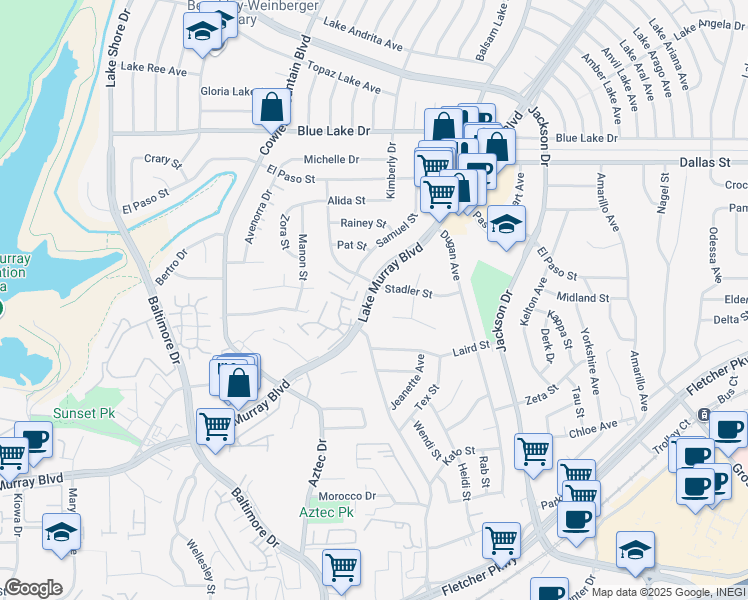 map of restaurants, bars, coffee shops, grocery stores, and more near 5875 Lake Murray Boulevard in La Mesa
