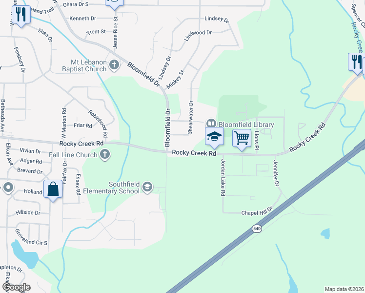 map of restaurants, bars, coffee shops, grocery stores, and more near 2002 Rocky Creek Road in Macon