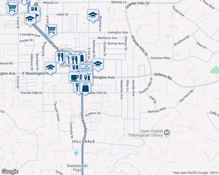 map of restaurants, bars, coffee shops, grocery stores, and more near 783 Nicholas Lane in El Cajon