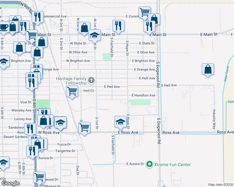 map of restaurants, bars, coffee shops, grocery stores, and more near 218 East Hamilton Avenue in El Centro