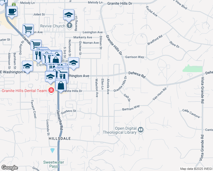 map of restaurants, bars, coffee shops, grocery stores, and more near 766 Alveda Avenue in El Cajon