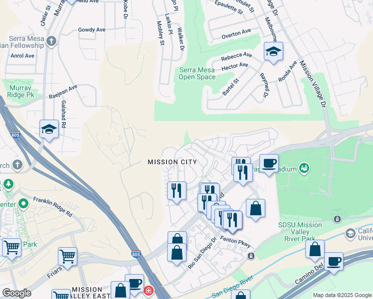 map of restaurants, bars, coffee shops, grocery stores, and more near 2644 Prato Lane in San Diego