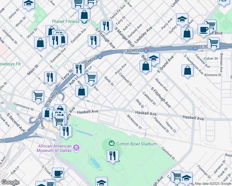 map of restaurants, bars, coffee shops, grocery stores, and more near 4523 Philip Avenue in Dallas