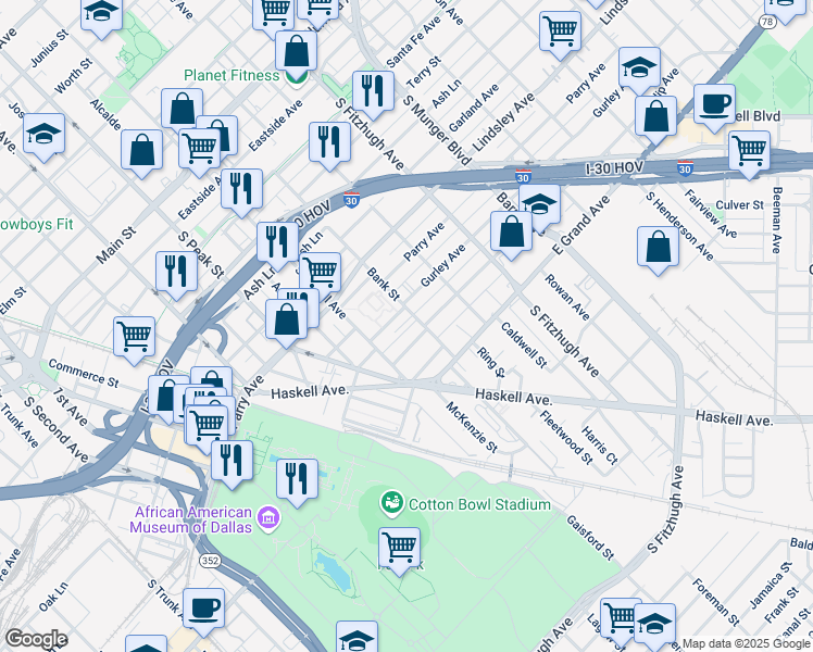 map of restaurants, bars, coffee shops, grocery stores, and more near 4537 Congo Street in Dallas