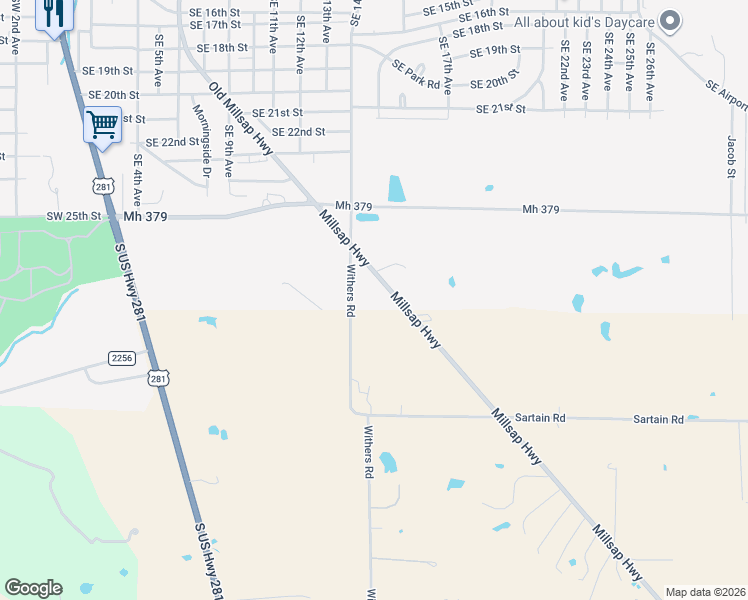 map of restaurants, bars, coffee shops, grocery stores, and more near 301 Withers Road in Mineral Wells