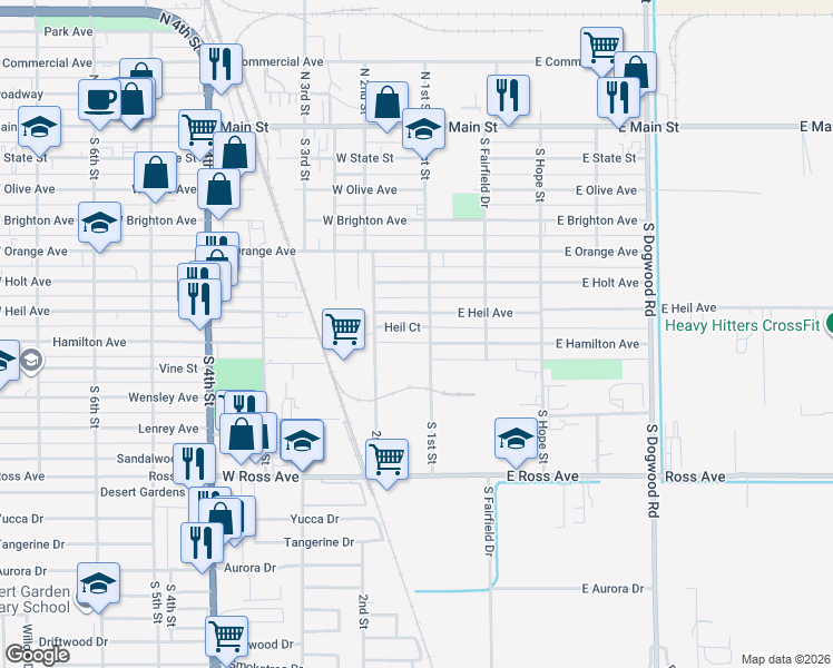 map of restaurants, bars, coffee shops, grocery stores, and more near 801 South 2nd Street in El Centro