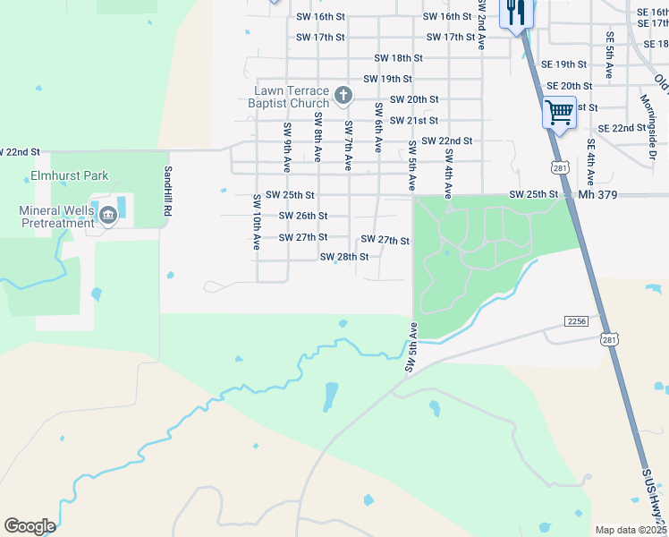 map of restaurants, bars, coffee shops, grocery stores, and more near 815 Southwest 28th Street in Mineral Wells