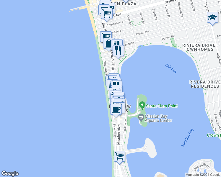 map of restaurants, bars, coffee shops, grocery stores, and more near 720 Tangiers Court in San Diego