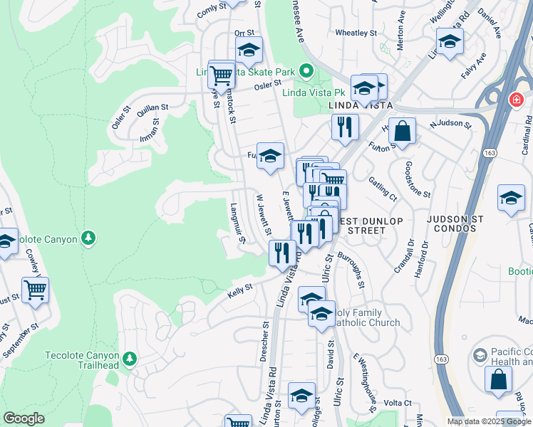 map of restaurants, bars, coffee shops, grocery stores, and more near 2315 Comstock Street in San Diego