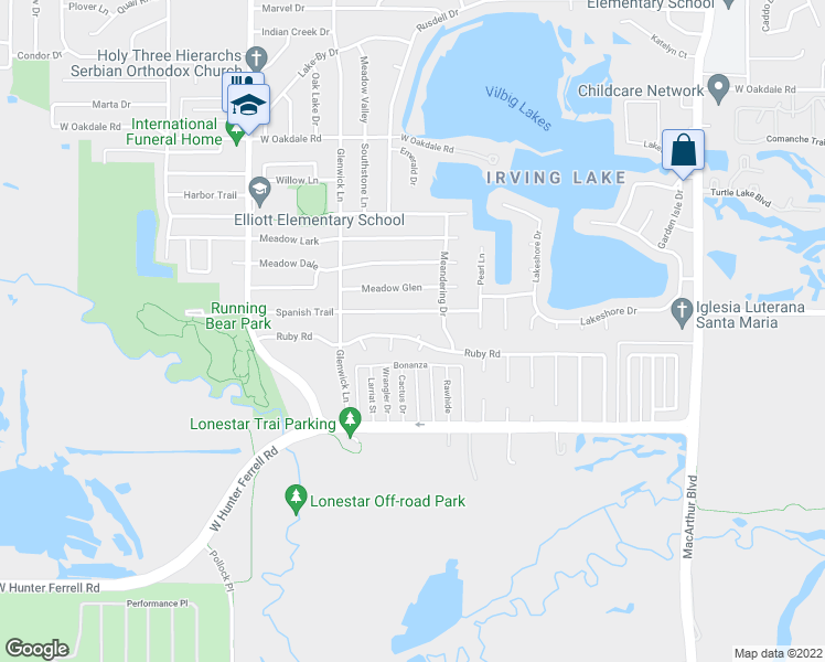 map of restaurants, bars, coffee shops, grocery stores, and more near 1948 Ruby Road in Irving