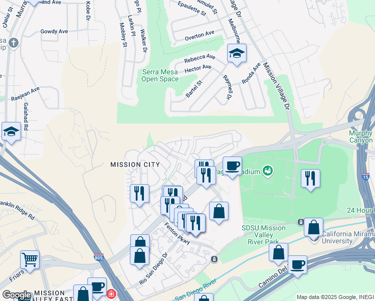 map of restaurants, bars, coffee shops, grocery stores, and more near 2503 Old Quarry Road in San Diego