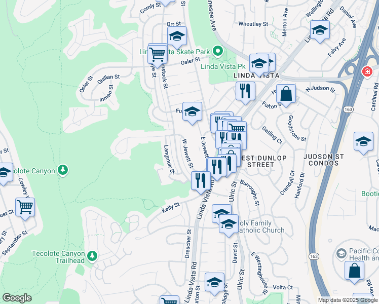 map of restaurants, bars, coffee shops, grocery stores, and more near 2315 Comstock Street in San Diego