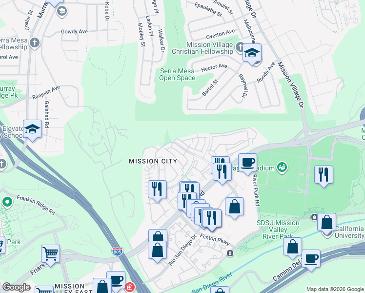 map of restaurants, bars, coffee shops, grocery stores, and more near 2924 Escala Circle in San Diego