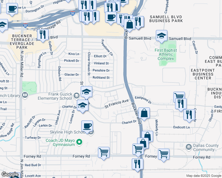 map of restaurants, bars, coffee shops, grocery stores, and more near 4748 Saint Francis Avenue in Dallas