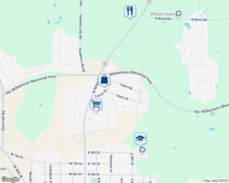 map of restaurants, bars, coffee shops, grocery stores, and more near 214 Joyce Street in Weatherford
