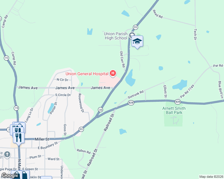 map of restaurants, bars, coffee shops, grocery stores, and more near 901-919 Marion Highway in Farmerville