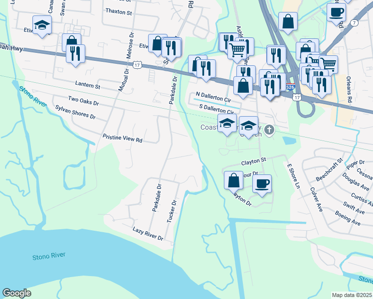 map of restaurants, bars, coffee shops, grocery stores, and more near 2247 Guerry Avenue in Charleston