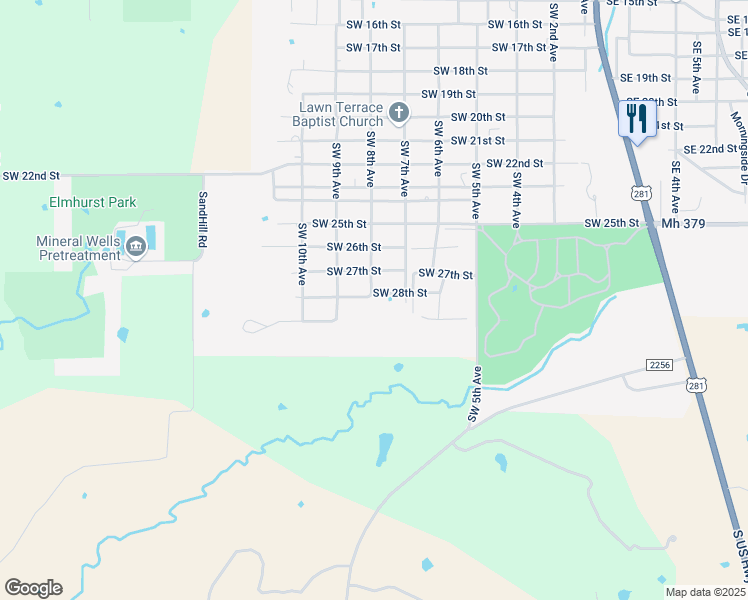 map of restaurants, bars, coffee shops, grocery stores, and more near 815 Southwest 28th Street in Mineral Wells
